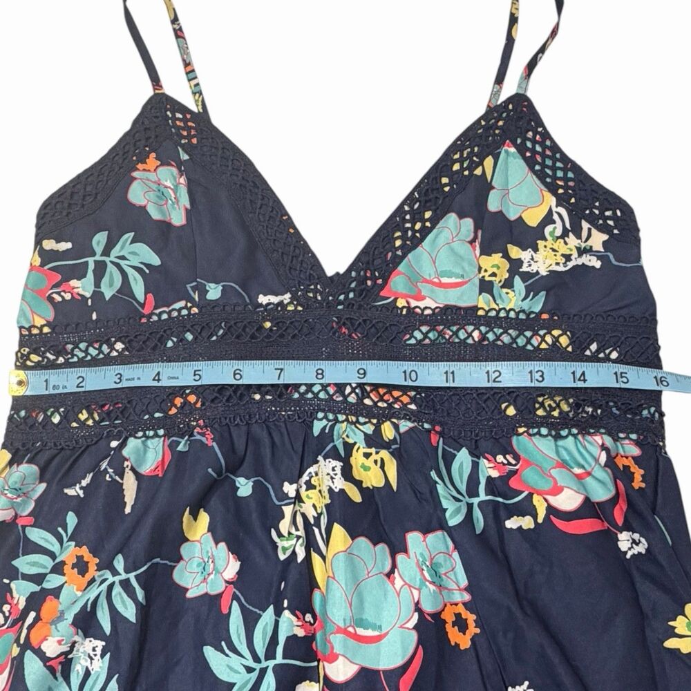 Boho Babydoll Dress Womens XL Navy Floral Empire Waist Tiered Sundress Festival - Picture 6 of 10